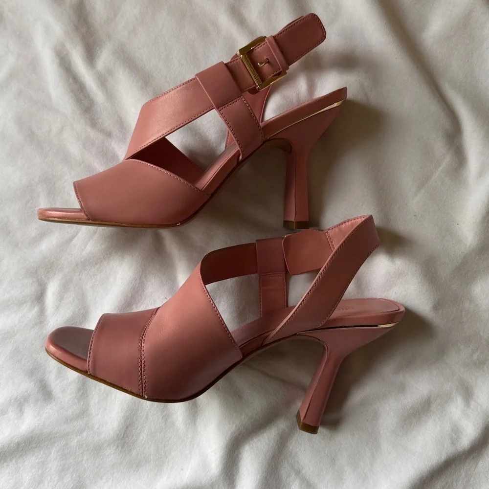 Michael Kors Rose Pink Leather Cross-Strap Slingback Heels